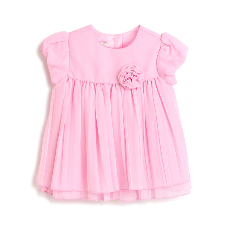 Girls Light Pink Solid Short Sleeve Dress image number 0